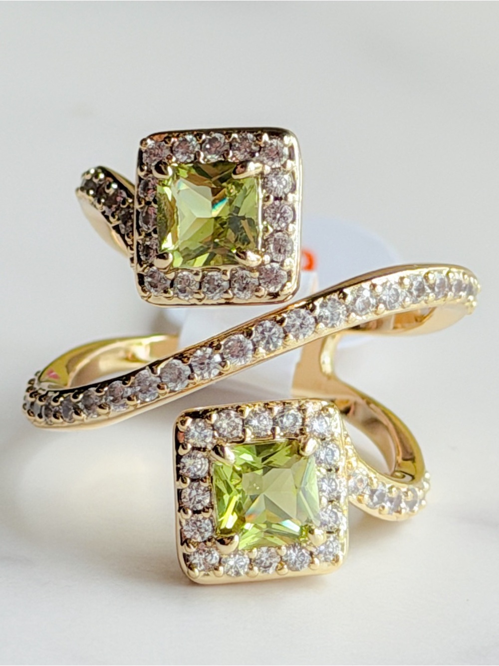 Ring Bomb Party Mossy Dewdrops Green Peridot Crossover Ring Sz 6 Aug Birthstone